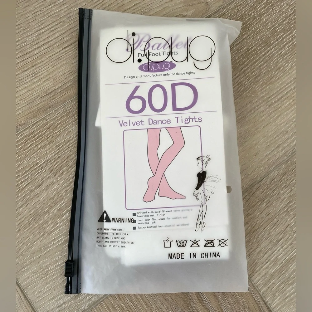Di Pug White 60D Velvet Full Foot Dance Tights Size 10-14 1 Pair New